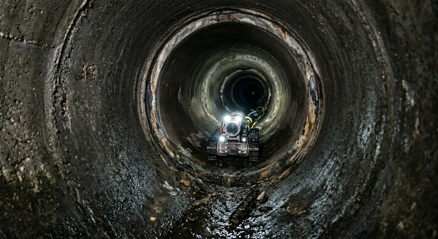 Robotic sewer camera inspecting pipe interior for Sewer Line Repair in Jefferson